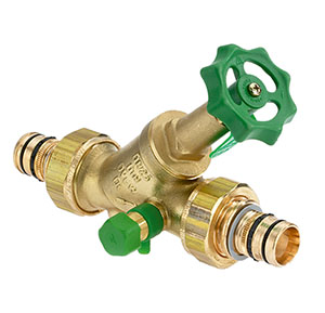 1637180 - CR-Brass Combined Free-flow and Backflow-preventer Valve Geberit Mepla, rising, with drain valve