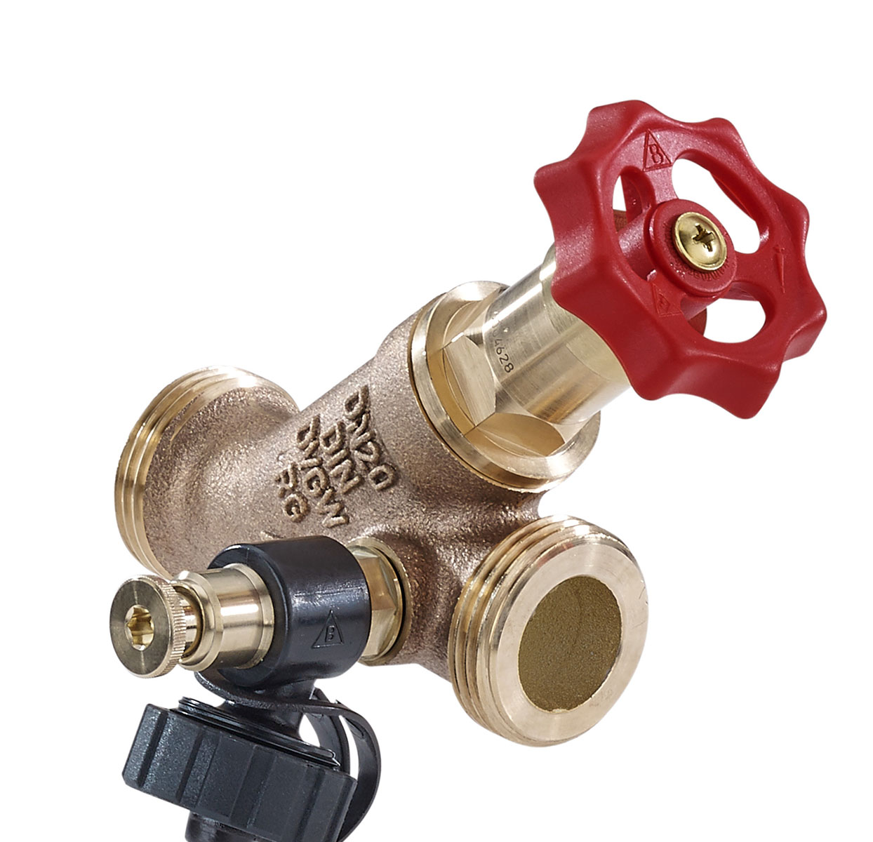3608500 - Red-brass Combined Free-flow and Backflow-preventer valve male thread Type Kombi, with drain valve