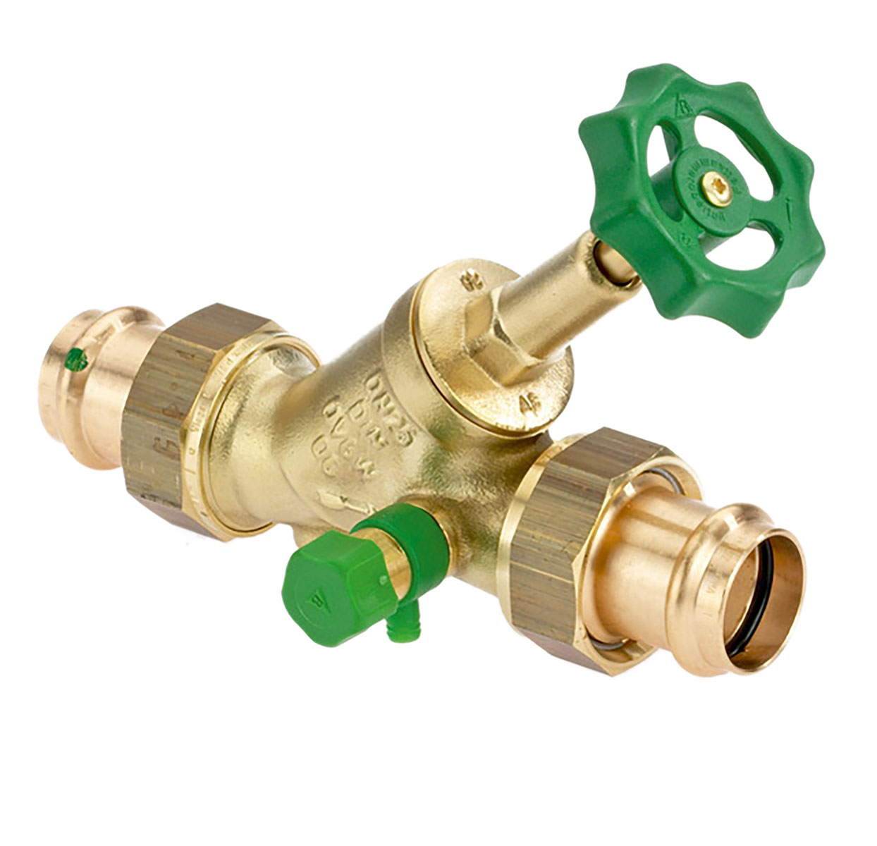 1529350 - CR-Brass Free-flow valve Viega Profipress, rising, with drain valve
