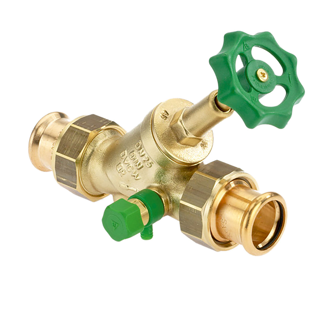 1533180 - CR-Brass Free-flow valve SANHA Press, rising, with drain valve