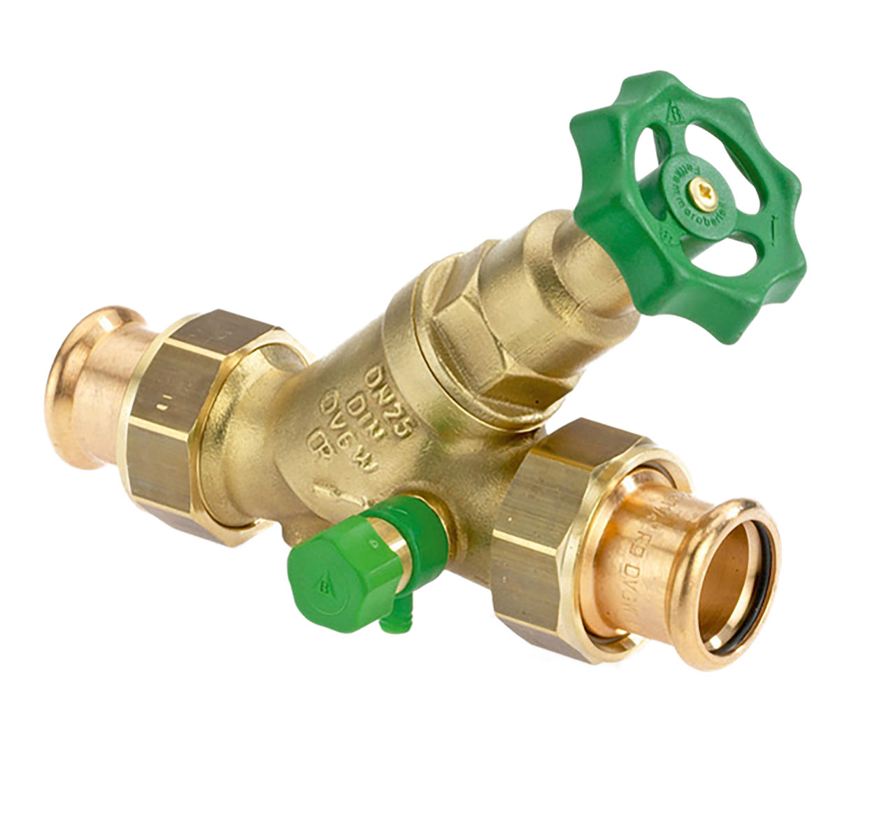 1535220 - CR-Brass Free-flow valve SANHA Press, not-rising, with drain valve