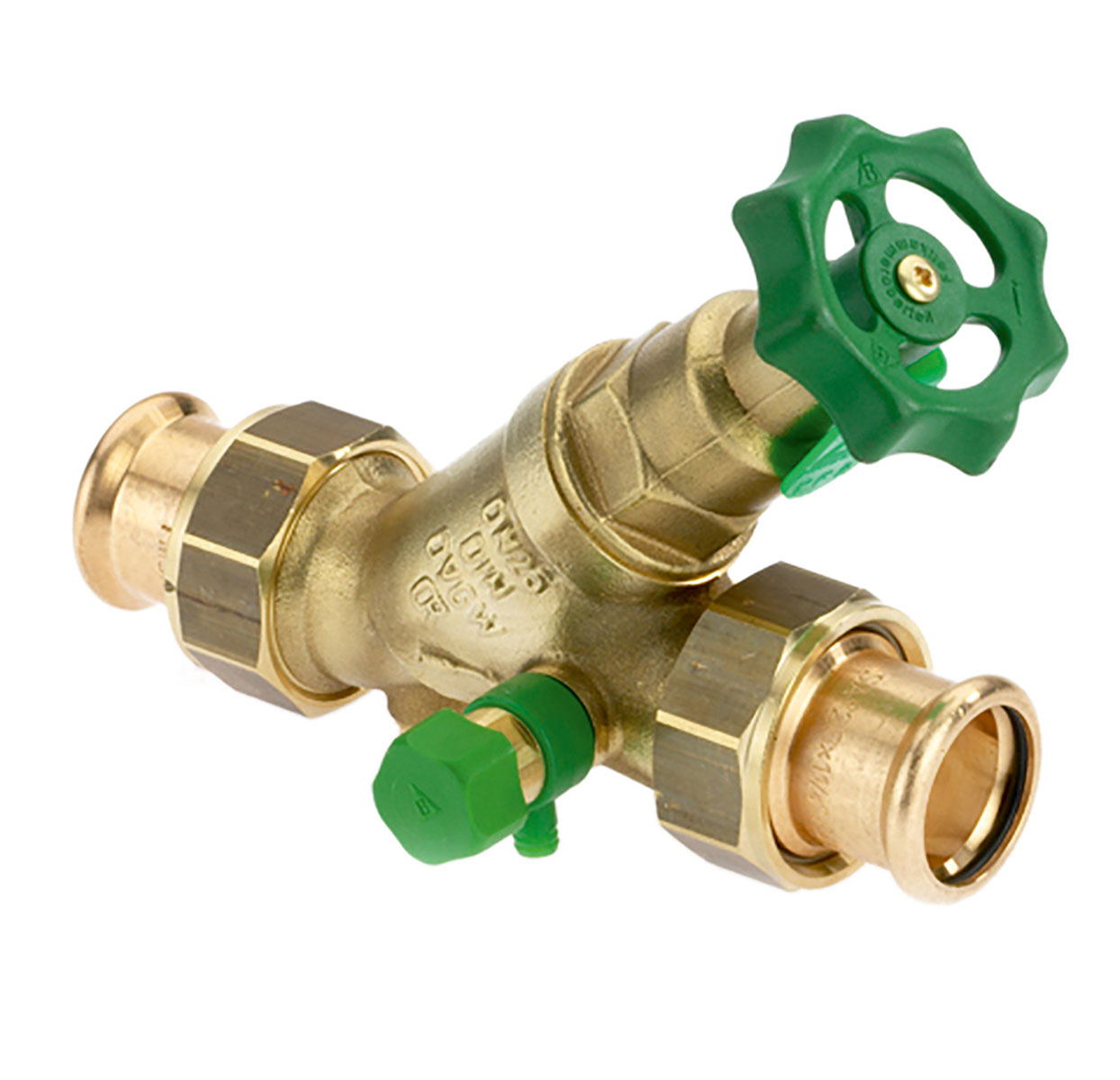 1633350 - CR-Brass Combined Free-flow and Backflow-preventer Valve SANHA Press, rising, with drain valve
