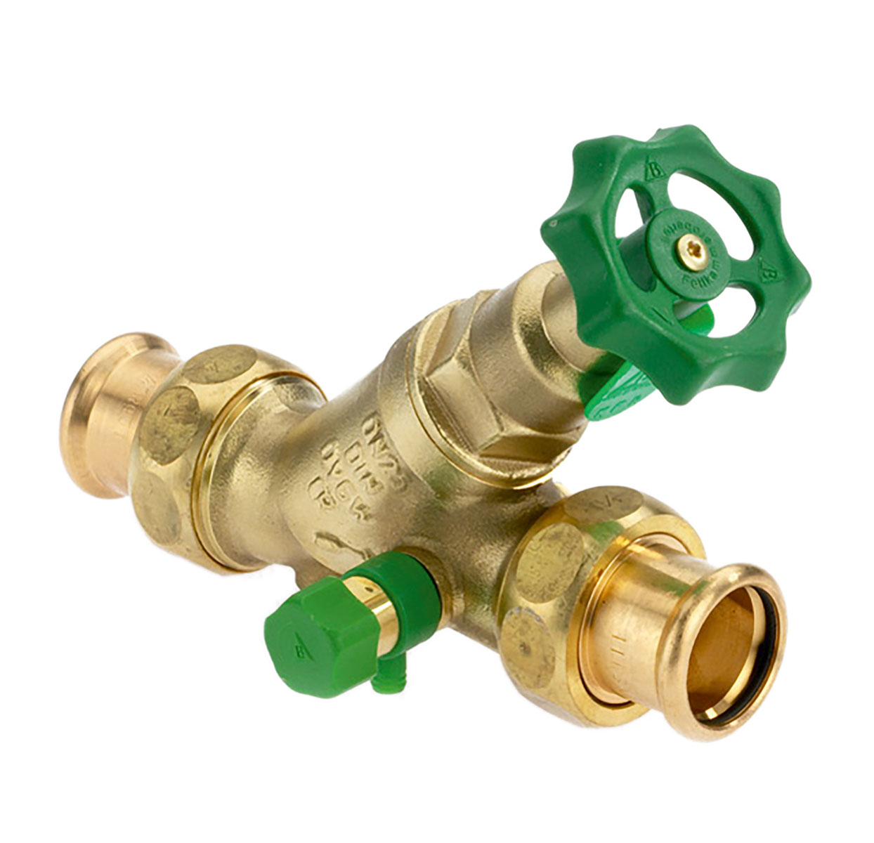1635180 - CR-Brass Combined Free-flow and Backflow-preventer Valve SANHA Press, not-rising, with drain valve