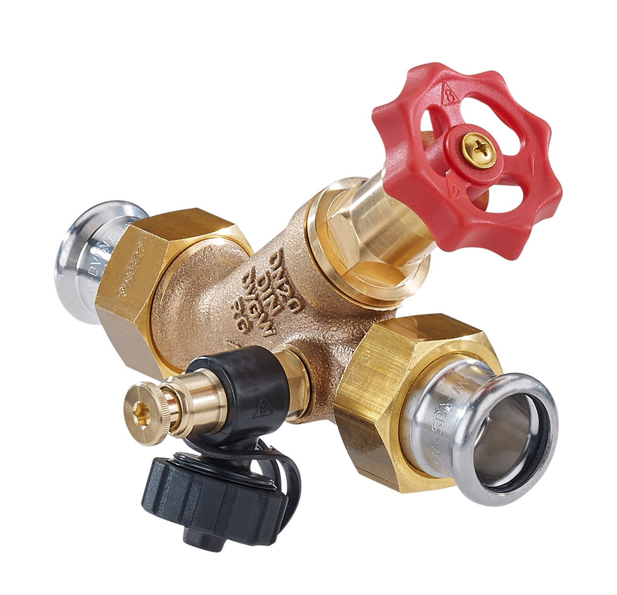 3661180 - Red-brass Combined Free-flow and Backflow-preventer valve male thread, Geberit Mapress, with drain valve